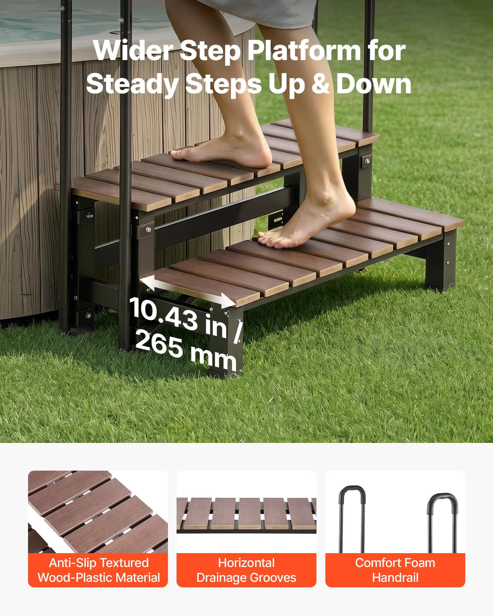 VEVOR Scaletta per Vasca Idromassaggio 2 Gradini da Esterno Carico 250kg | Struttura in Acciaio e HIPS, Corrimano, Piscina Fuori Terra Gonfiabile Camper, Gradino Larghezza 820mm, Scaletta Antiscivolo