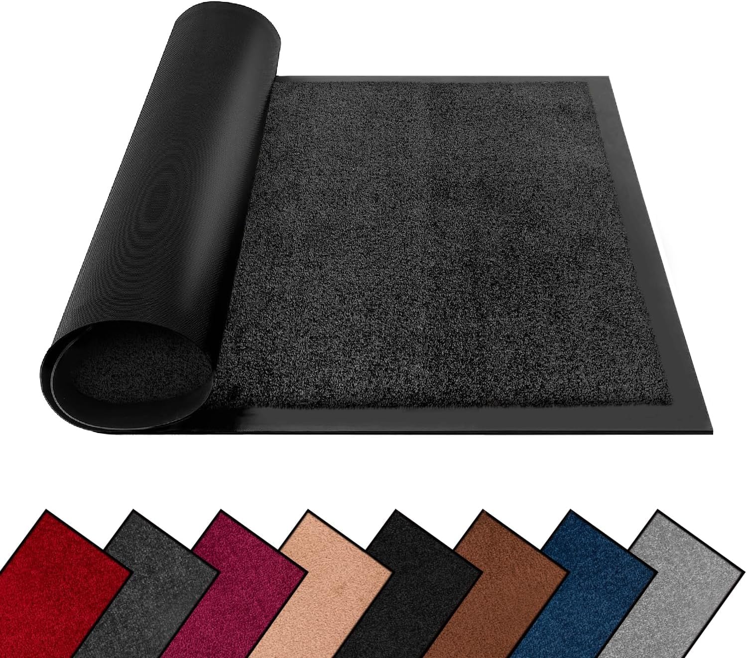 FB FunkyBuys Washable Dirt Trapper Door Mats Indoor & Outdoor, Heavy Duty Non Slip Doormats, Rubber Backed Floor Mat, Super Absorbent Front Door Mat, Entrance Rug (Black-Plain, 40cm x 60cm) — view 13