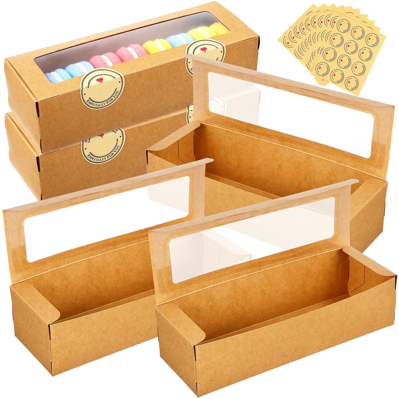 COLLBATH Boite Patisserie Kraft avec Fenêtre Transparente et Poignée, 50 Pièces, pour Petites Boîtes à Gâteaux et Emballage pour Macarons en Boutique