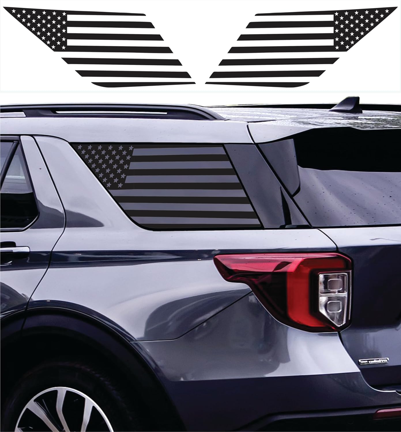 Compatible with Ford Explorer 2020-2026 | Precut American Flag Window Decals | Both Side | Proudly Made in The US | Matte Black (Stright)