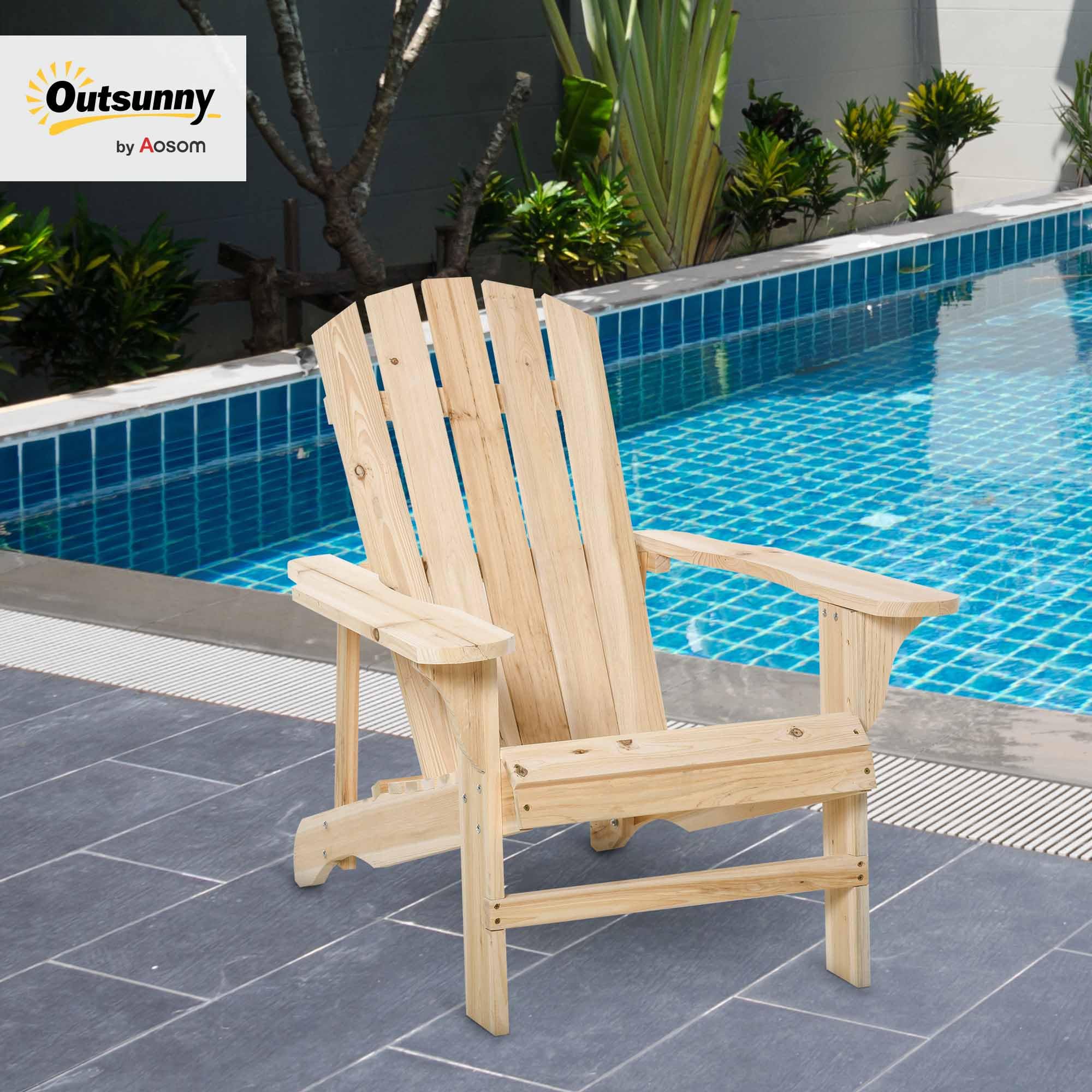 Outsunny Fauteuil adirondack Fauteuil de Jardin Chaise de Jardin de Plein Air dim. 78L x 89D x 88H cm Bois Massif Sapin Naturel pour Jardin, Terrasse et Balcon