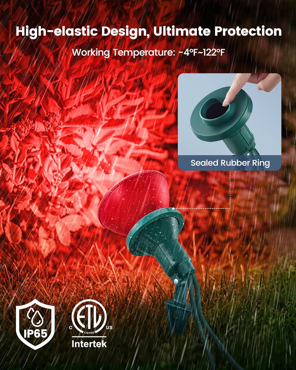 SURAIELEC 4-Socket Flood Light Holder, Outdoor Spotlight with Evenly Spaced 4 Sockets (NOT 4 Individual Lights), Waterproof Stake Light for Yard, Holiday Decoration, Fit PAR38 Bulbs, 24 FT, ETL Listed