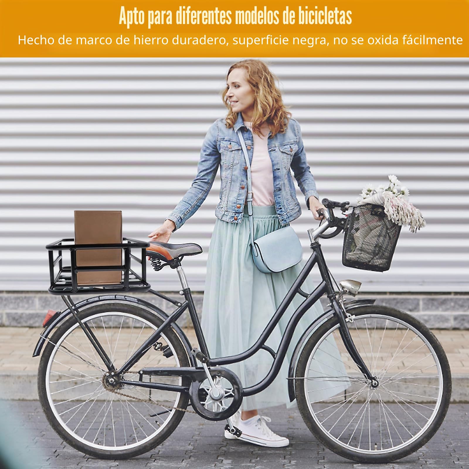 Cesta Trasera Grande para Bicicleta y Vehículos Eléctricos - Marco de Hierro, Multifuncional, Extraíble, de Metal (1 Pieza)