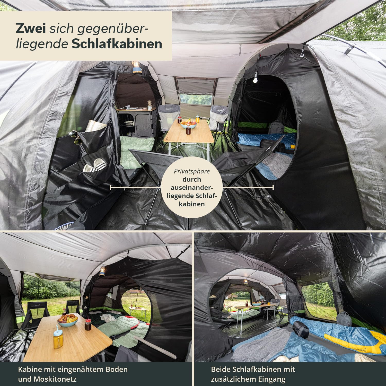 Skandika Kambo namiot tunelowy dla 6 osób, namiot rodzinny XL, na kemping, wysokość 2 m, ciemna kabina sypialna, wodoszczelny, słup wody 3000 mm, dach przeciwsłoneczny, duży namiot kempingowy, namiot