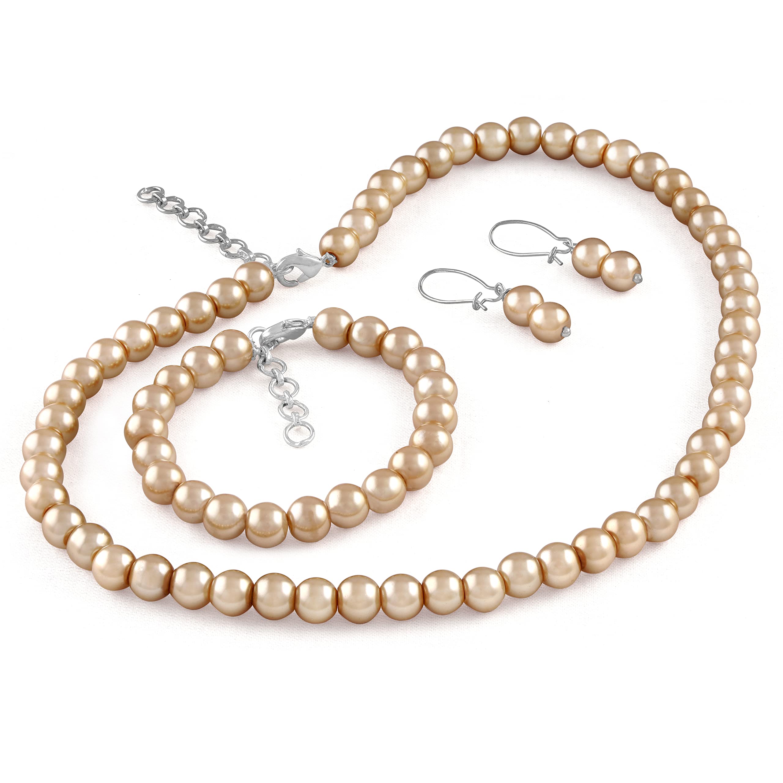 JFL Women Jewellery For Less Combo Imitation 8Mm Light Gold Round Pearl Necklace Set Moti Mala Pearl Set With Earrings,Bracelet Handcrafted (Light Gold),Valentine (B0C3W1DX3G) Amazon Price History, Amazon Price Tracker