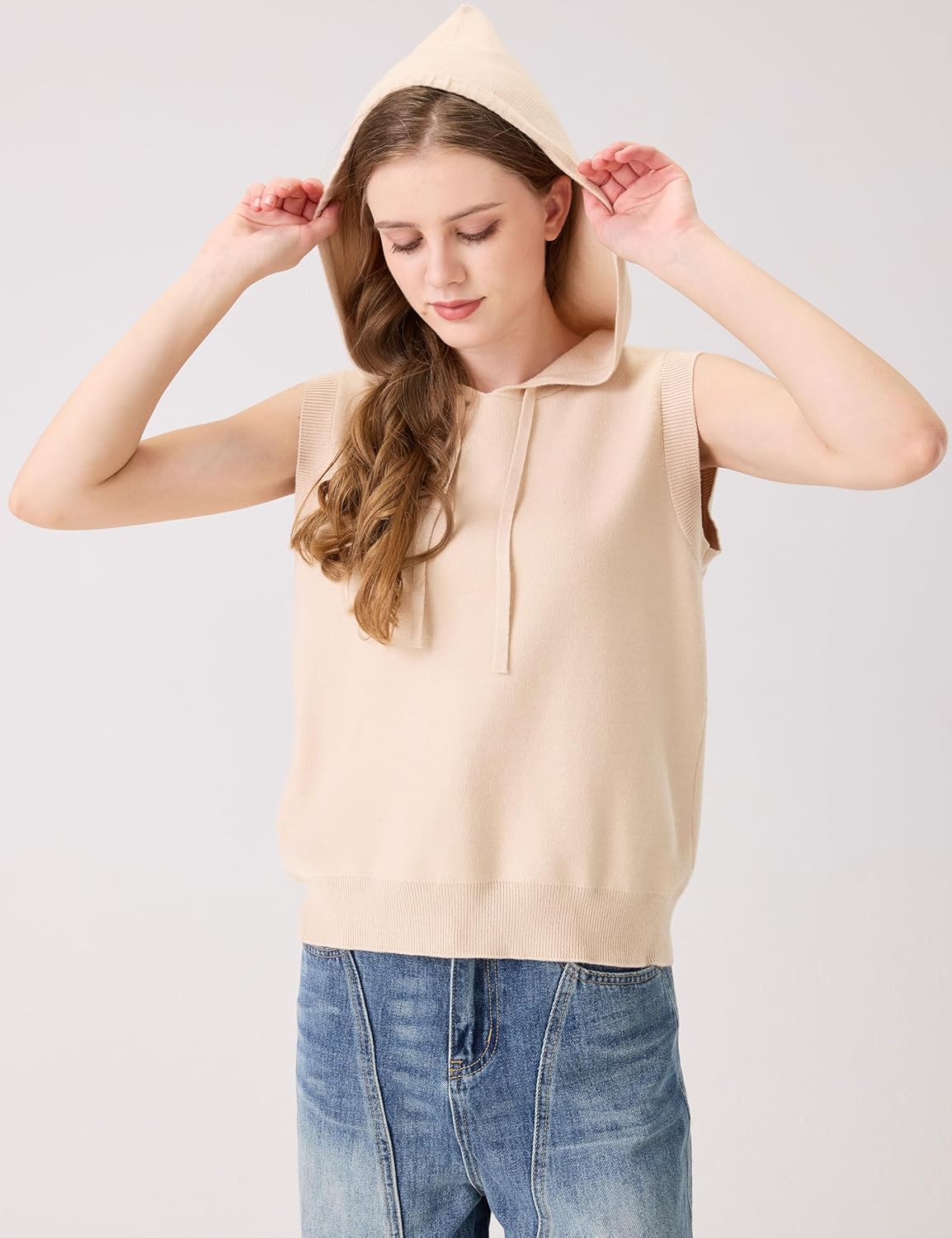Hooded Sweater Vest for Women Sleeveless Tank Top Knit Pullover Sweater Vests - Image 3