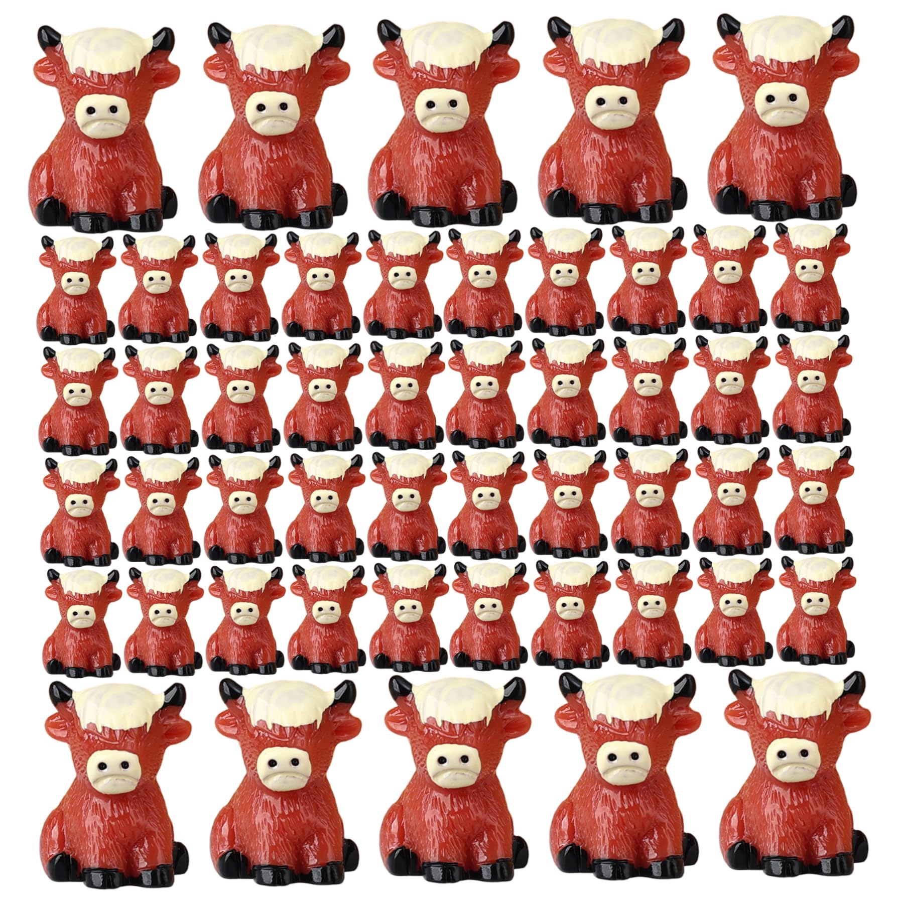BEAHING Mini Highland Cow 50Pcs Realistic Miniature Sitting Cow Figurines 0.8x0.6 for Dollhouse Decor