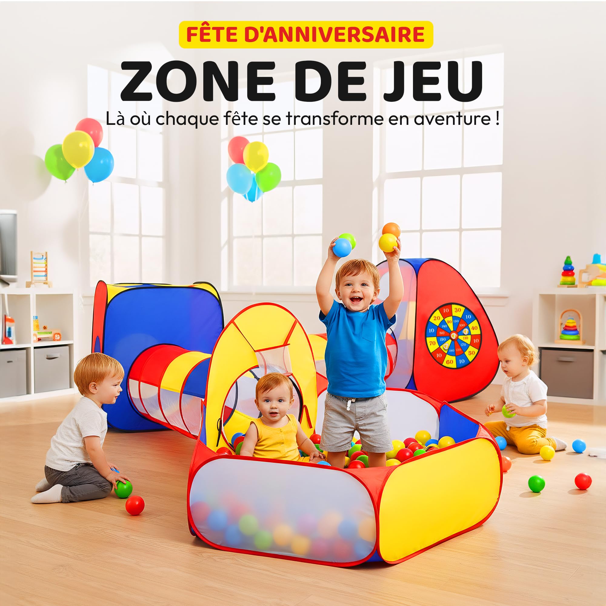 Tente de Jeu avec Tunnel Piscine à balles XXL Terrain de Jeu Pop-up 5 Parties