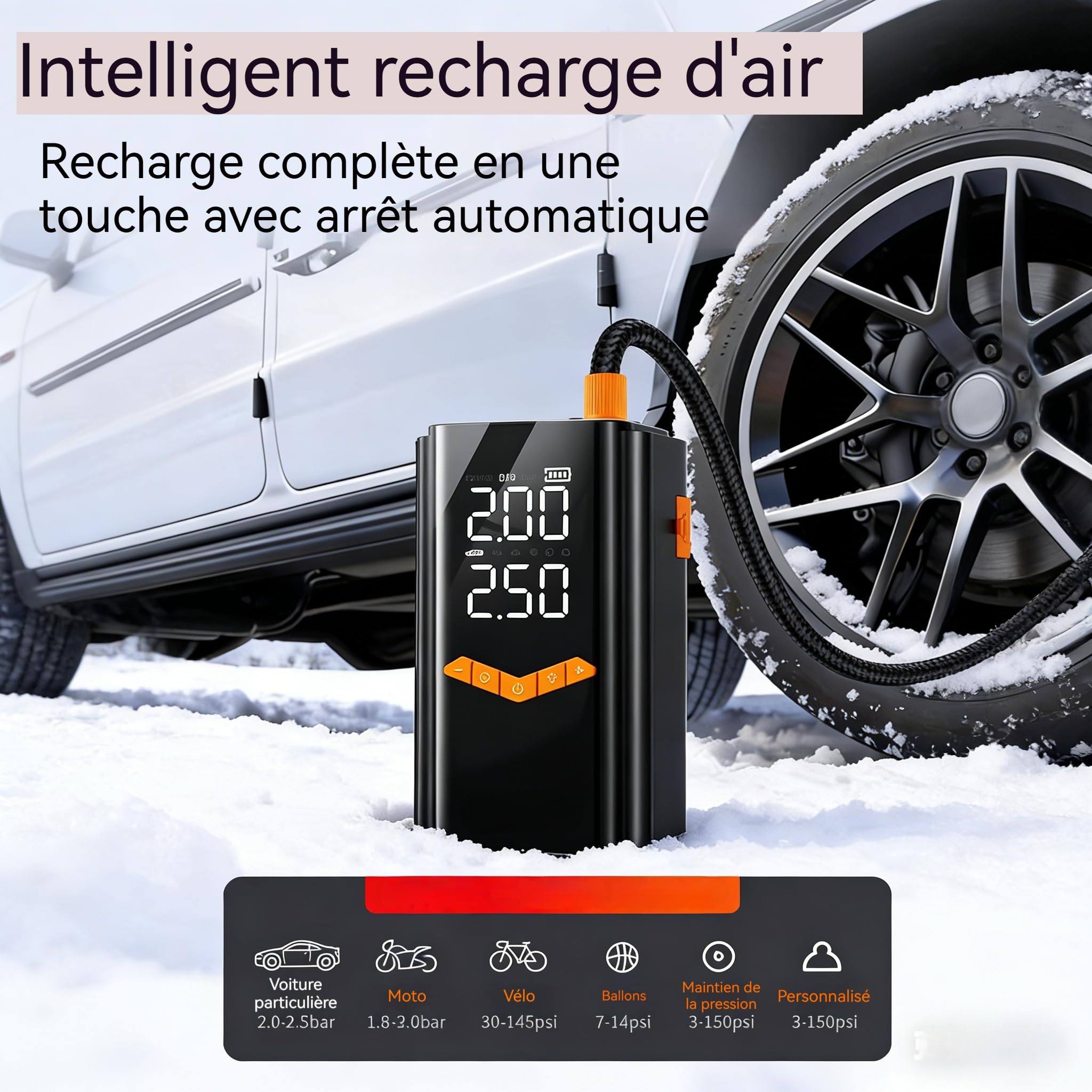 Démarreur De Saut De Voiture 12v 4 en 1, 6000/8000/10000a Booster Voiture Batterie Démarrage Portatif, Pompe De Gonflage De Pneus sans Fil avec LED, Chargeur Nomade Et Lampe De Secours (10000A)