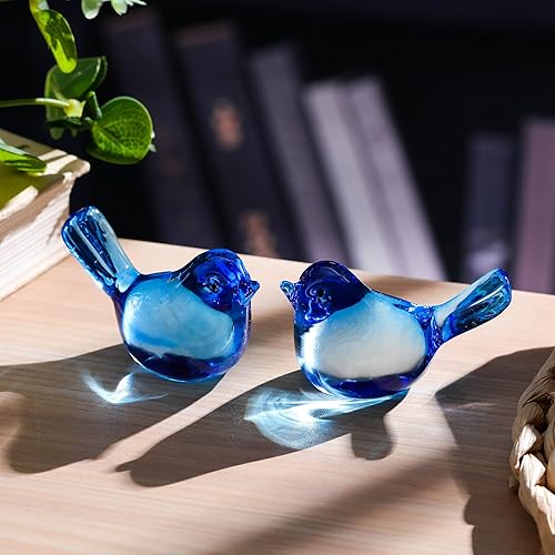 Miniatura 2 de Qianwei 2 figuras coleccionables de pájaros de cristal, hechas a mano, de vidrio soplado, pájaros, animales, decoración del hogar, mesa de
