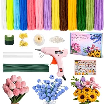 Vorplick 950Pcs Pipe Cleaner Flower Kit with Hot Glue Gun & Image Tutorial