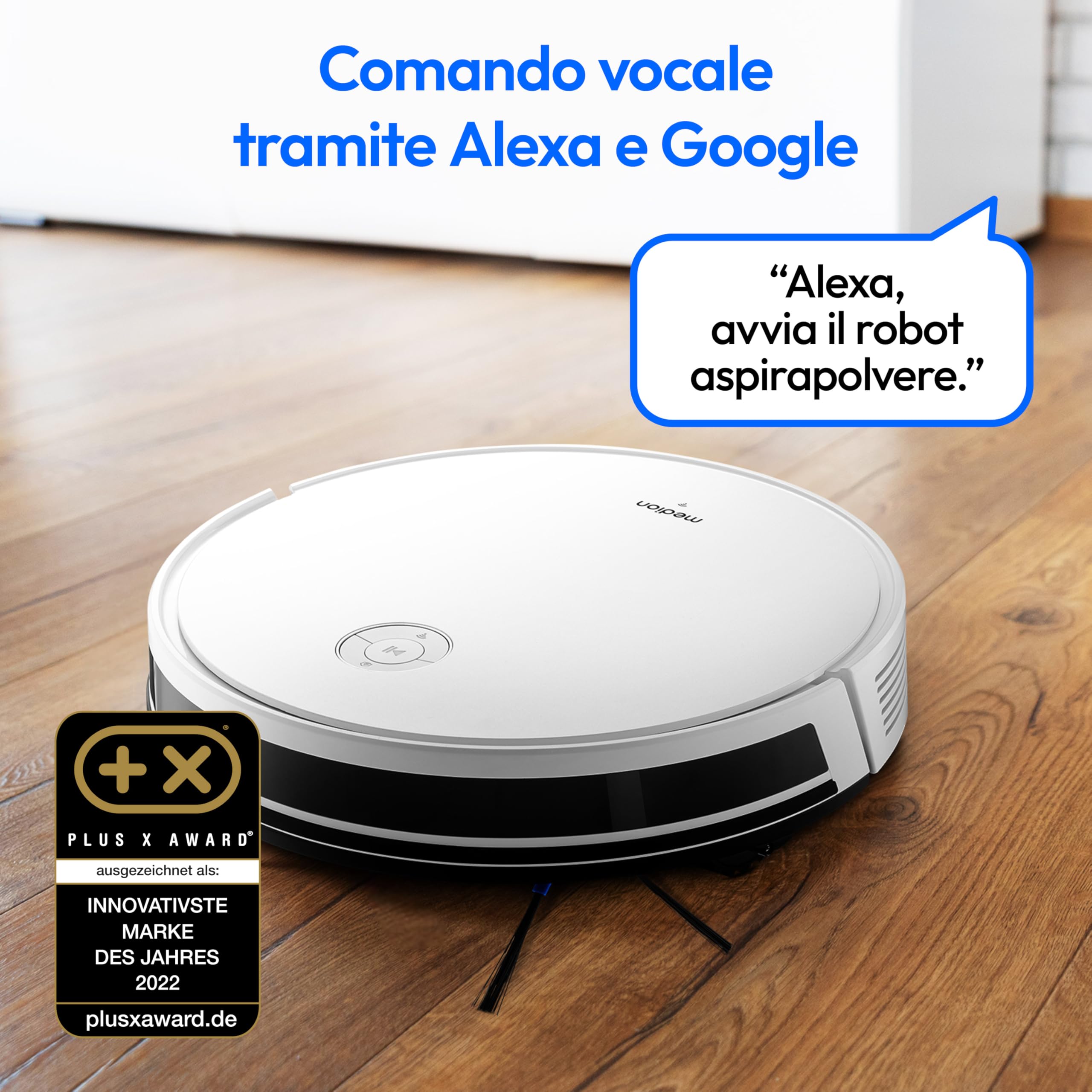 MEDION Aspirapolvere robot con navigazione intelligente S35 (app e controllo vocale, potenza di aspirazione 4000 Pa, navigazione giroscopica in linee S sistematiche, rilevamento tappeti