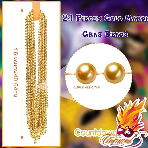 Miniatura 2 de Junkin Collar de 24 cuentas metálicas de 33 pulgadas, 0.276in, guirnalda de cuentas redondas de Mardi Gras, disfraz de collar amarillo para boda,