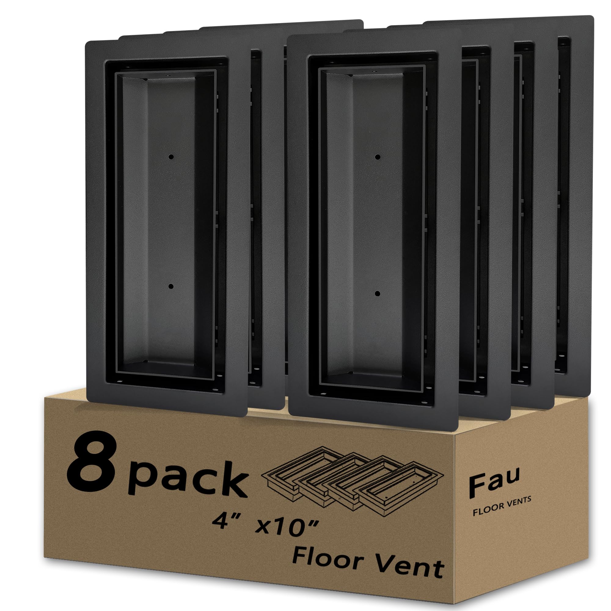 Photo 1 of 4x10 Floor Register, Heavy Duty Steel, 50% Higher Ventilation Performance Than Others, Sandtex Black Finish, Sleek Modern Design, Fits Tile Wood Inserts, Floor Vent Covers for Home Floor