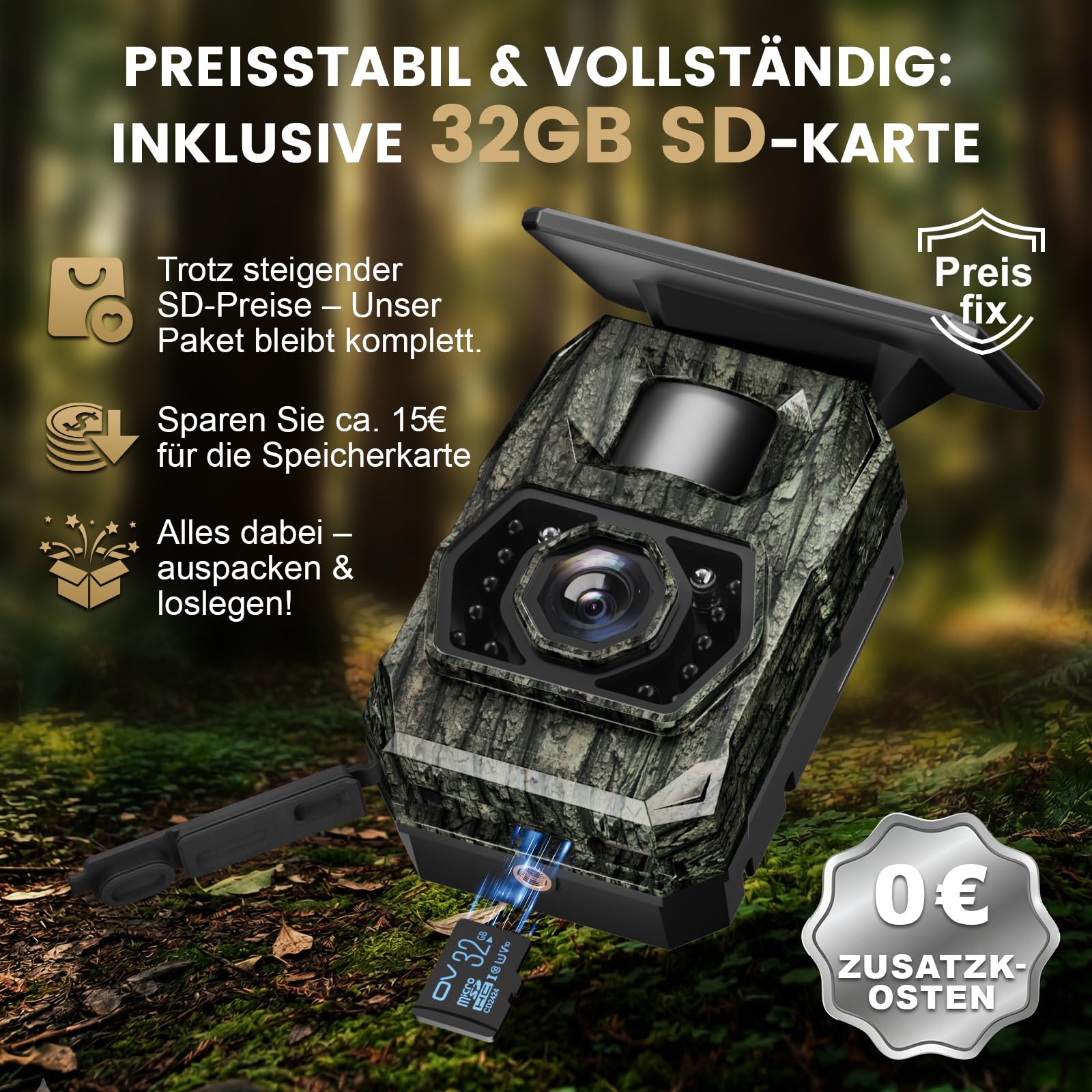 Wildkamera WLAN mit Handyübertragung App, 4K 64MP Solar Akku 5200mAh Bewegungsmelder Nachtsicht 0,1s Auslösezeit Bluetooth IP66