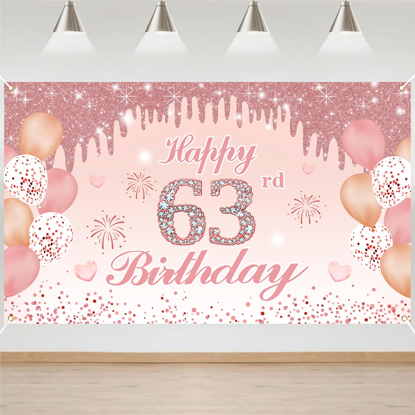 63rd Birthday Decorations Door Banner Pink Happy Birthday Banner for Party Backdrop for Women Home Outdoor Cover Party Decoration Supplies Poster — image 1