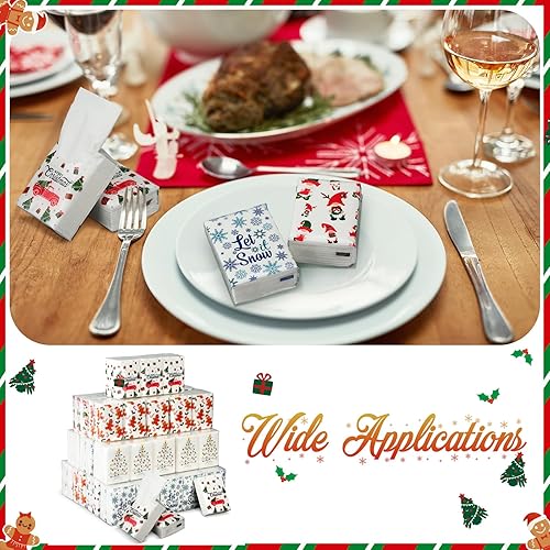 Miniatura 7 de Ctosree Paquete de 50 pañuelos de bolsillo de Navidad, paquetes de viaje de Feliz Navidad, 500 hojas, copos de nieve, pequeños pañuelos