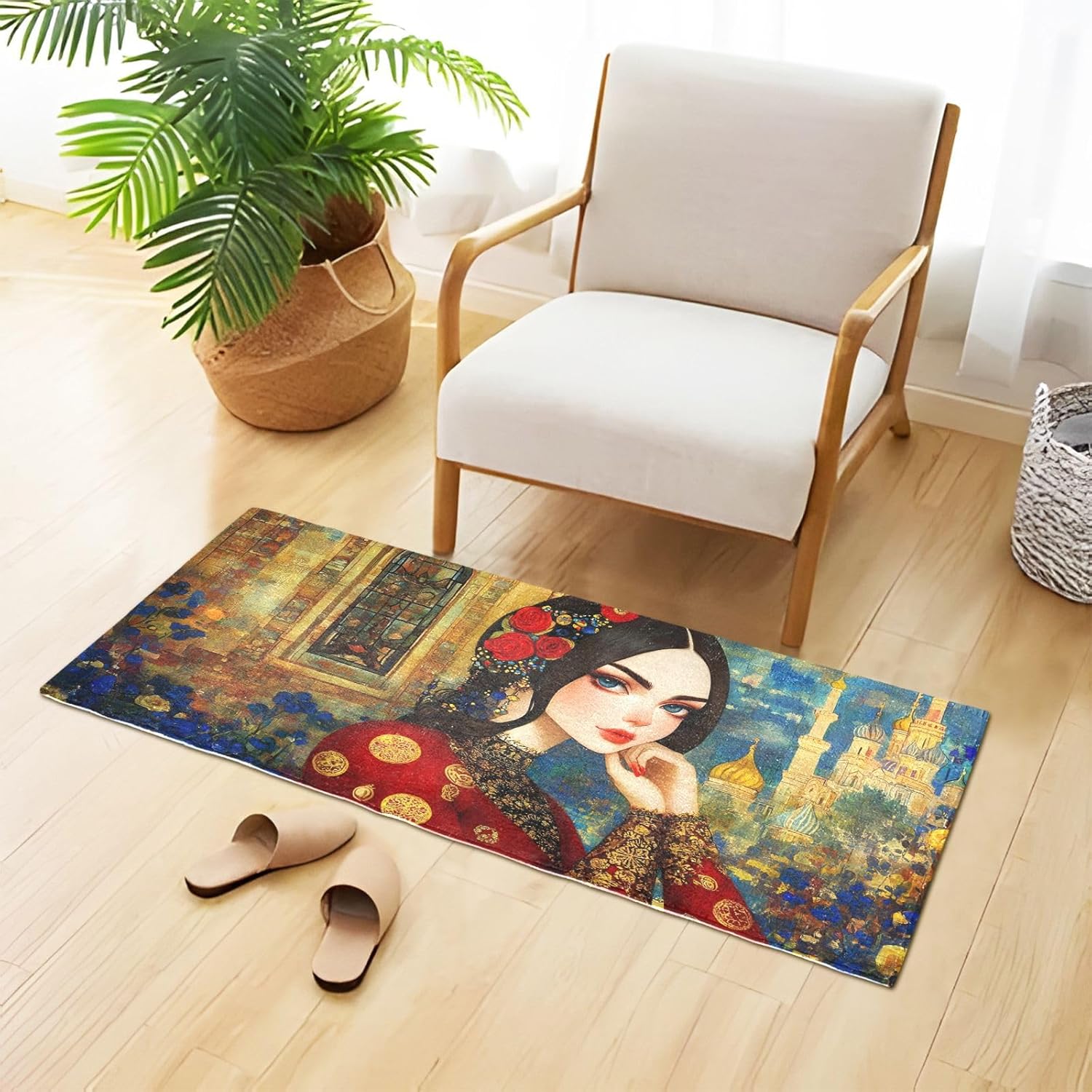 Woman Beautiful Art Bathroom Runner Rug, 39 x 20 Inch, Absorbent Non-Slip Bath Mat, Machine Wash Plush Mats for Bathroom Shower Kitchen