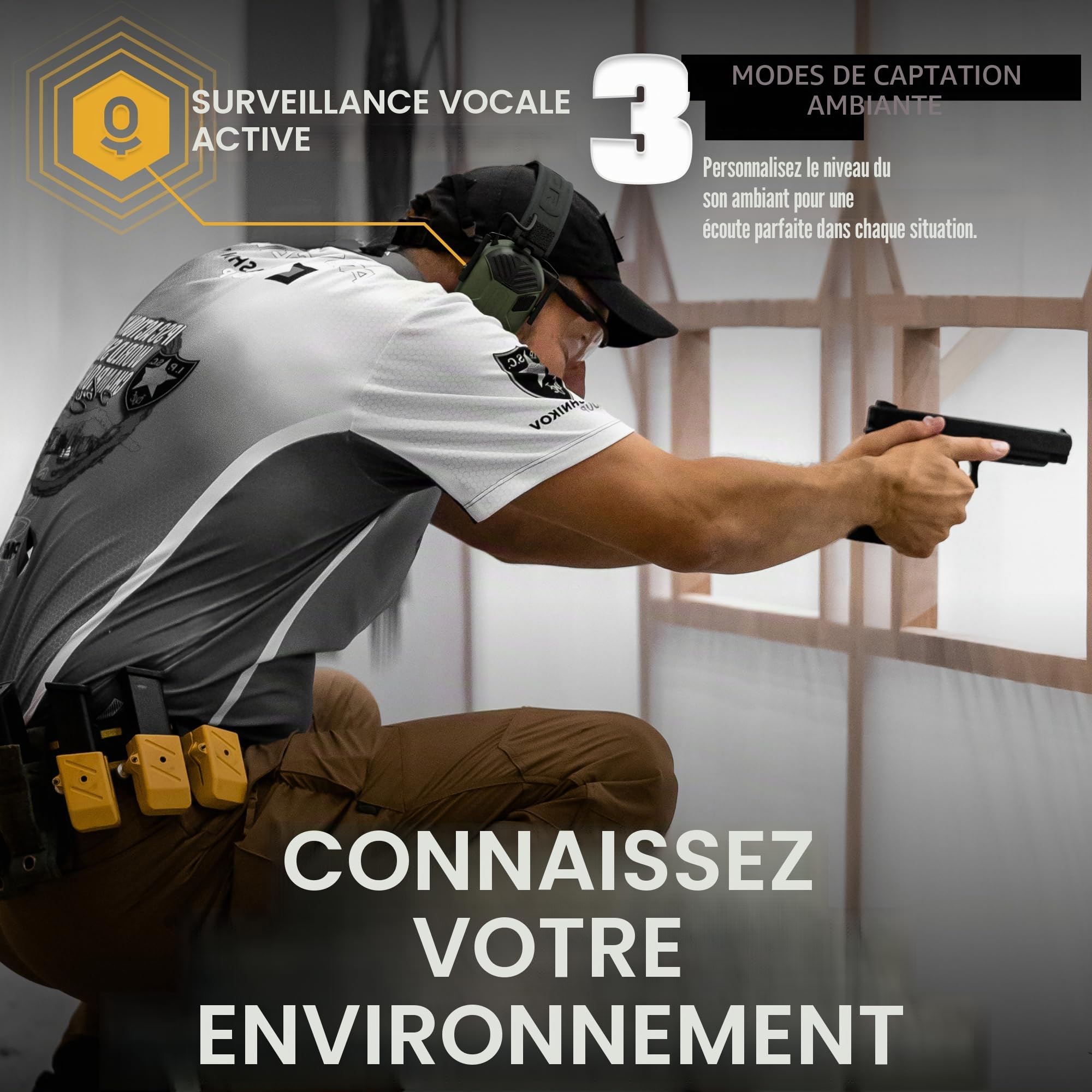 Earmor M300A Protection auditive électronique pour la chasse, le tir, valeur d'isolation acoustique, SNR 29 dB, réglage dynamique du bruit