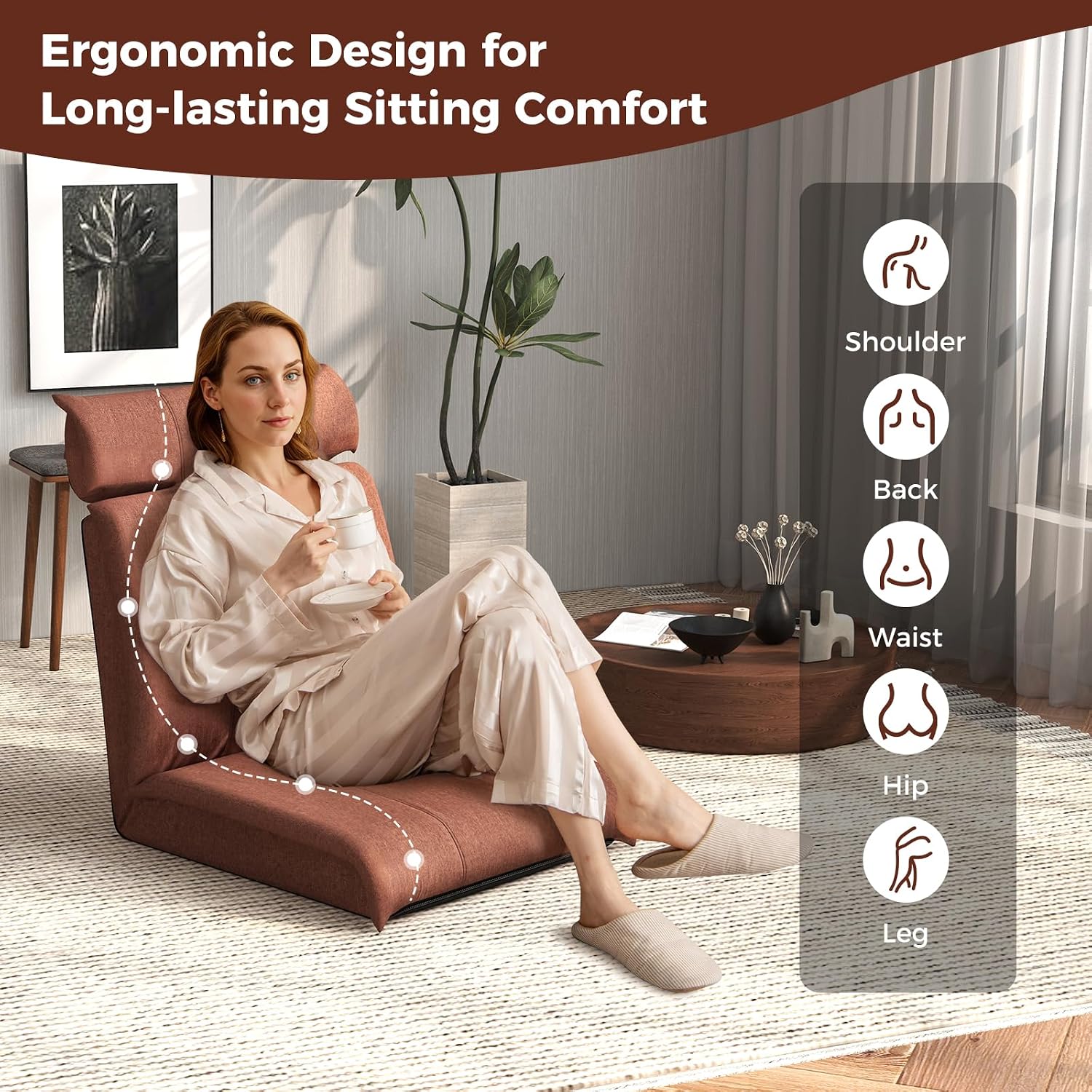 COSTWAY Folding Floor Chair, Convertible Lazy Sofa Chair with 14-Position Adjustable Reclining Backrest & 5-Position Headrest, Sleeper Sofa Bed, Floor Gaming Chair, Meditation, Reading & Napping