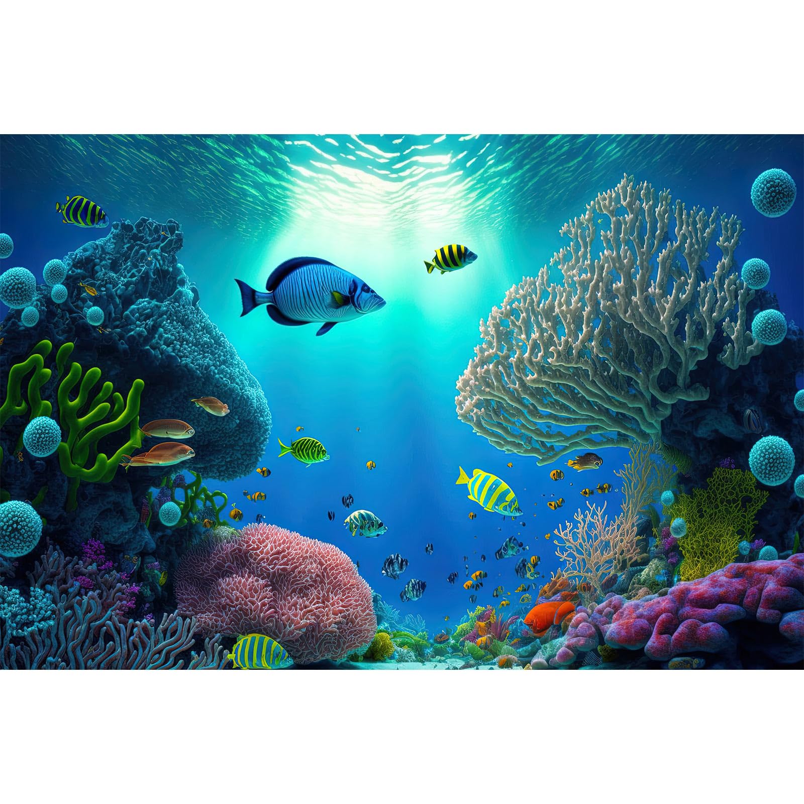 Underwater Aquarium Background Tropical Coral Reef and Exotic Fishes Terrarium Background Deep Blue Ocean Sea with Sunbeams Natural Seascape Fish Tank Backdrop Poster Decorations Vinyl 36x24in