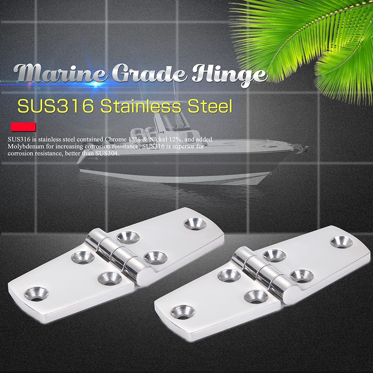 Marine Monture Charnières de Portes Acier Inoxydable Charnière inox de Bateau de Trappe Matériel À toute épreuve Charnière Marine de Bateau Plateforme Cabinet SUS316 38 mm x 102 mm 2pcs