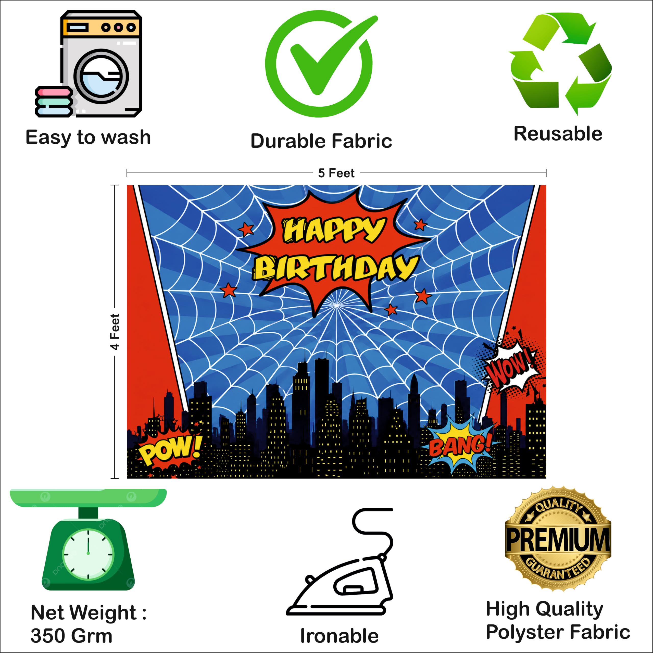 Superhero Birthday Backdrop - 5x4 Ft -6