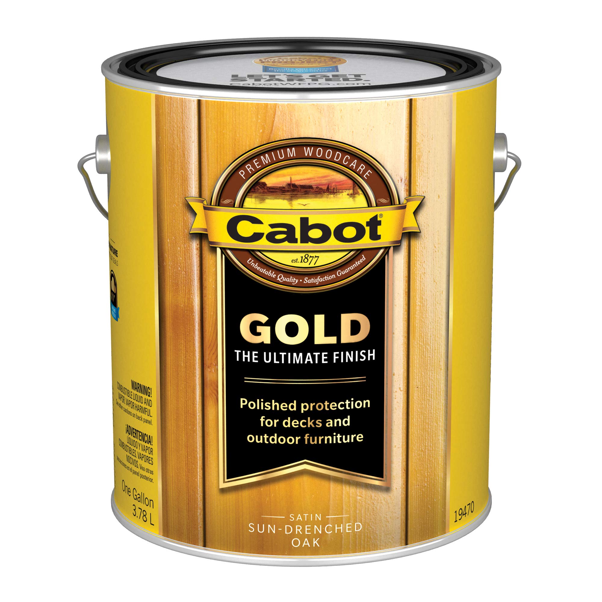 Cabot Gold Finish Stain, Sun-Drenched Oak Color, Low VOC, 1 Gallon - For Outdoor Wood Protection & Sheen