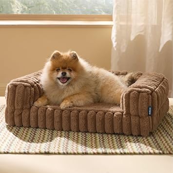 Bedsure ComfyFleeceTM Orthopedic Dog Bed for Small Dogs, Waterproof Memory Foam Small Pet Beds with Sides, Non-Slip Bottom and Egg-Crate Foam Medium Dog Couch Sofa with Washable Corduroy Cover, Brown