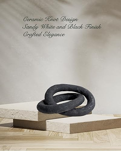 Miniatura 5 de UPWOIGH Decoración moderna de cerámica inspirada en nudo negro, 8.07 x 6.02 x 8.07 pulgadas, escultura de cerámica negra mate grande hecha a mano
