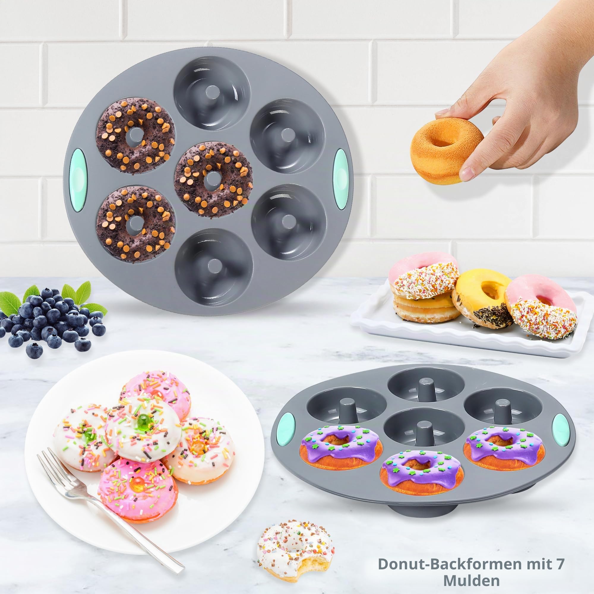Tongjude 54 Stück Silikon-Backformen Set, 10 Silikon-Kuchenformen, Brotbackform und Muffinformen, Antihaft-Backform, mit Messbecher und Löffel Set, grau