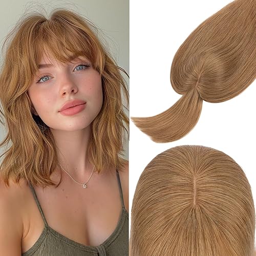 Rich Choices Toppers para el cabello para mujer, cabello humano real, 100% cabello humano, clip en la parte superior con flequillo, parte superior