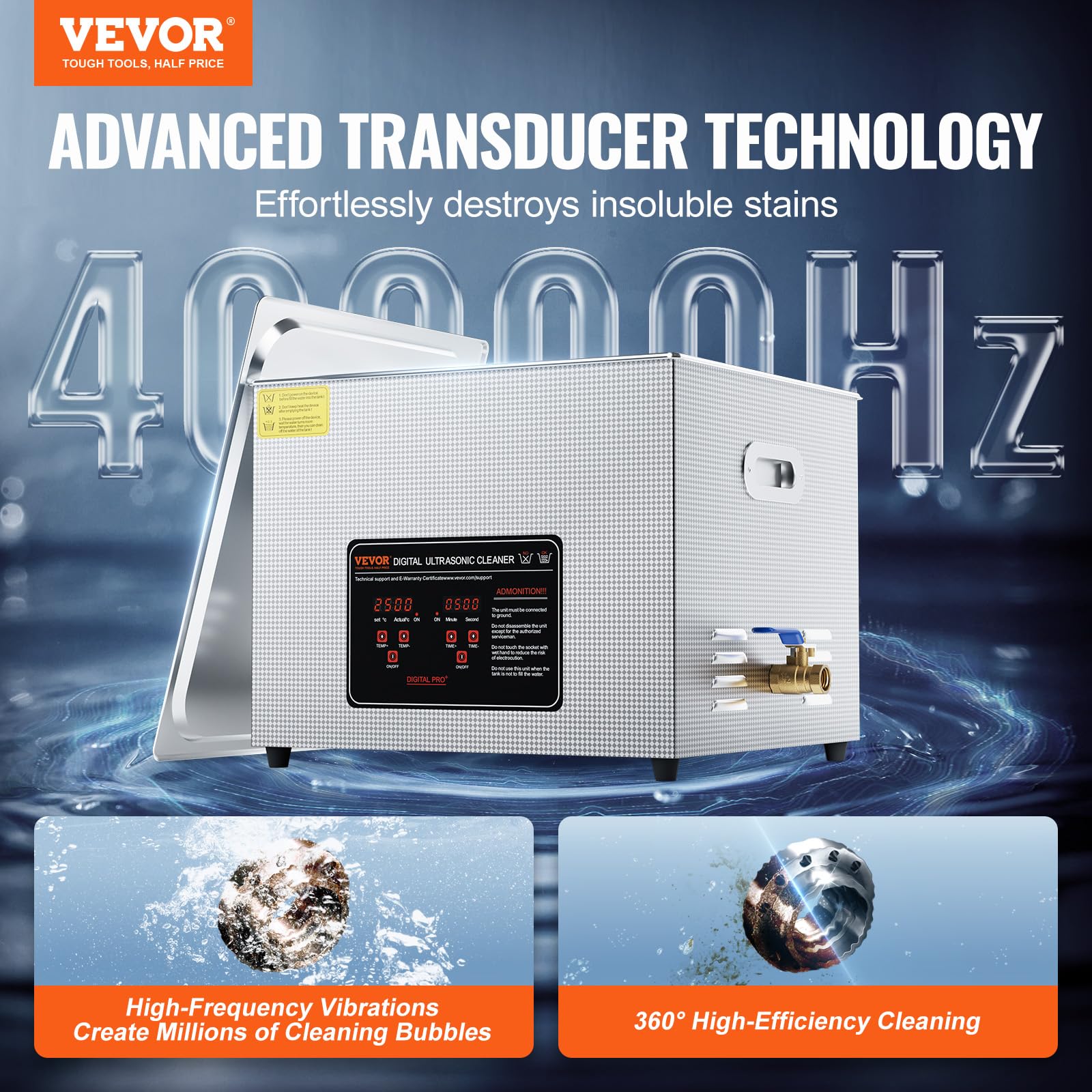 VEVOR Nettoyeur à Ultrasons Numérique 15 L, Bac Ultrasons 360 W, Appareil de Nettoyage Ultrasonique Professionnel avec Minuterie, Chauffage et Panier, pour Montres, Lunettes, Bijoux, Labo Clinique