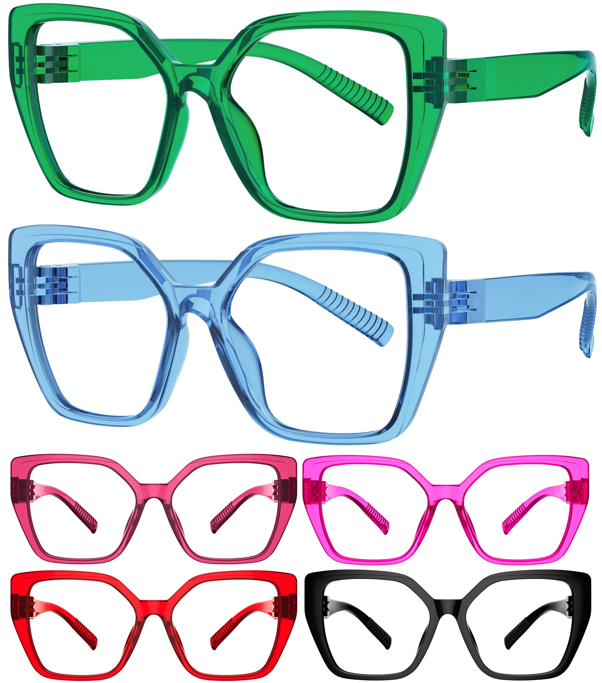 6 Pack Metalless Screwless Reading Glasses Spring Hinges Oversized Cat Eye Readers for Women
