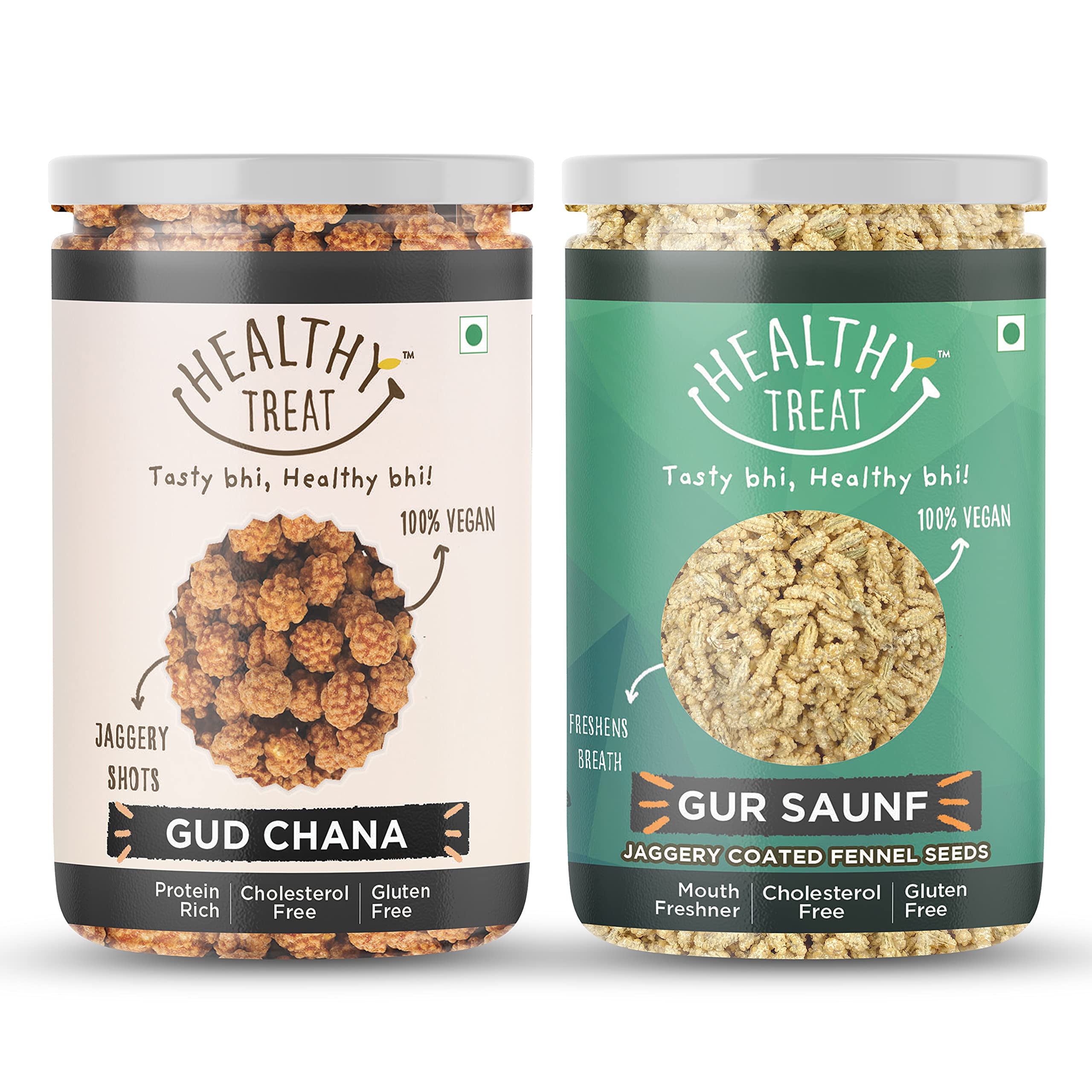 Healthy Treat Gur Chana and Gur Saunf Combo 400 gm (Pack of 2-200 gm Each) | Jaggery Coated Snacks | Immunity Booster | Jaggery saunf Mouth fresheners & Healthy Gur Chana Snack | Perfect for Snacking Anytime (B096QN5N7T) Amazon Price History, Amazon Price Tracker