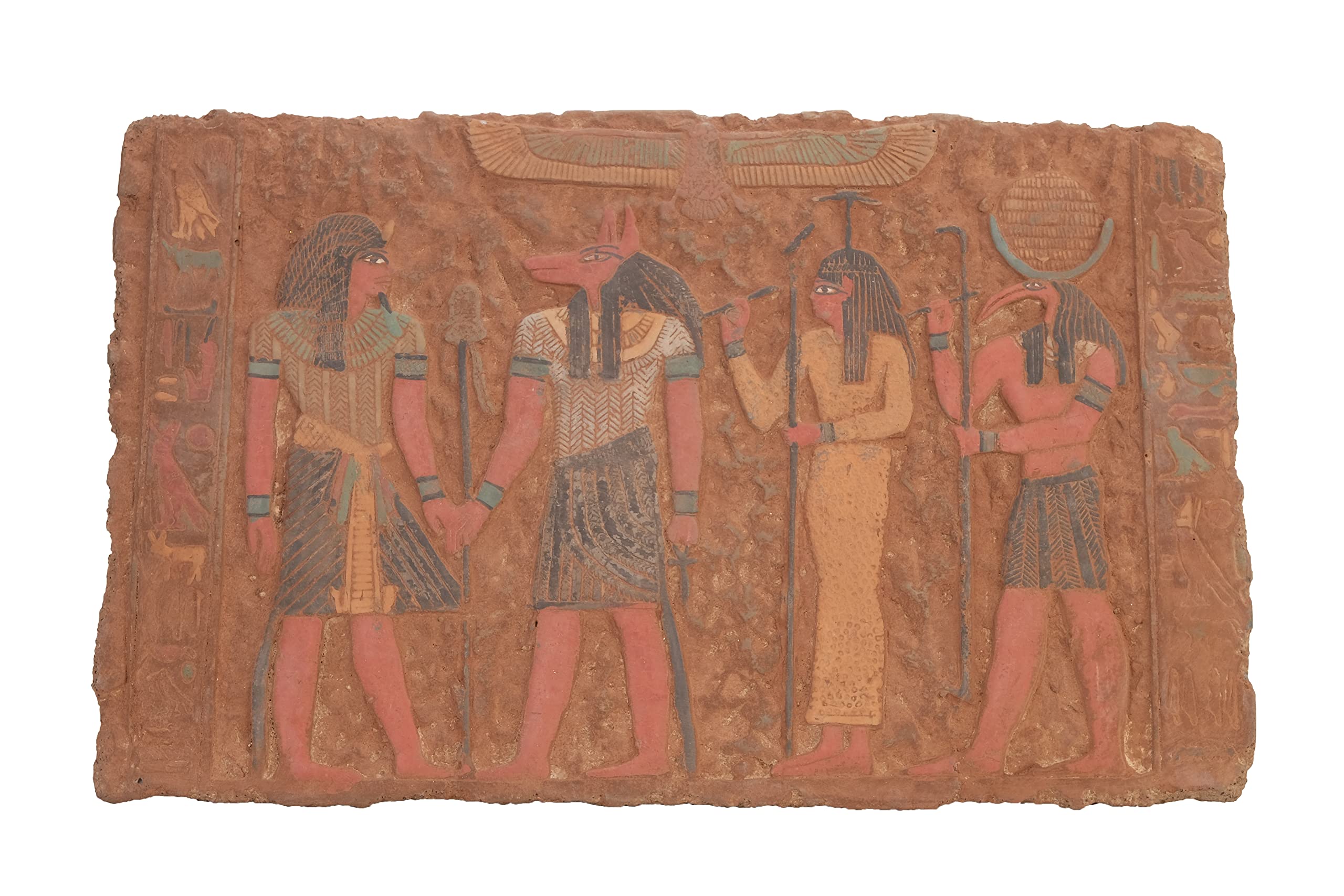 Ancient Egyptian wall Relief handmade from limestone with beautiful colors touching and the Amazing (Ramses IX,Anubis,Nephthys and Thoth) made in Egypt.