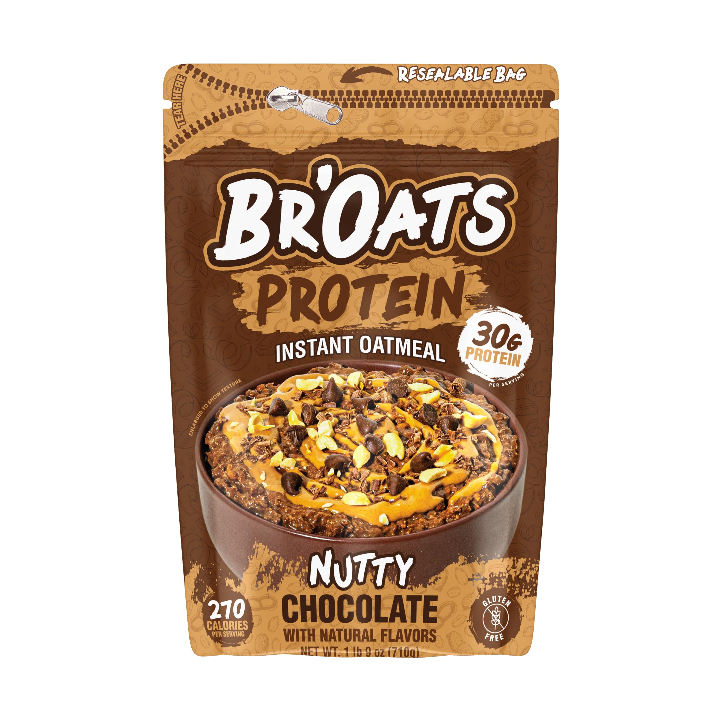 Br'Oats High Protein Oatmeal With 30g Of Protein Per Serving - Protein Packed Gluten Free Delicious Tasting High Protein Oats (Pack of 1, Nutty Chocolate)