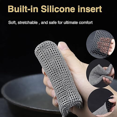 Miniatura 6 de ERGONOW Estropajo de hierro fundido anillo fino limpiador de sartenes de esponja de acero inoxidable 316 limpiador de platos silicona integrada con