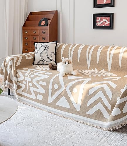 Miniatura 5 de Funda bohemia de chenilla, apta para mascotas, protector de muebles multiusos con borlas, lavable para sofá de 3 cojines, apto para mascotas