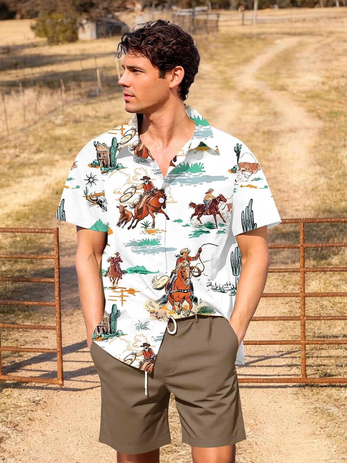 Western Shirts for Men Cowboy Country Shirt Short Sleeve Retro Button Down Outfits - Image 6