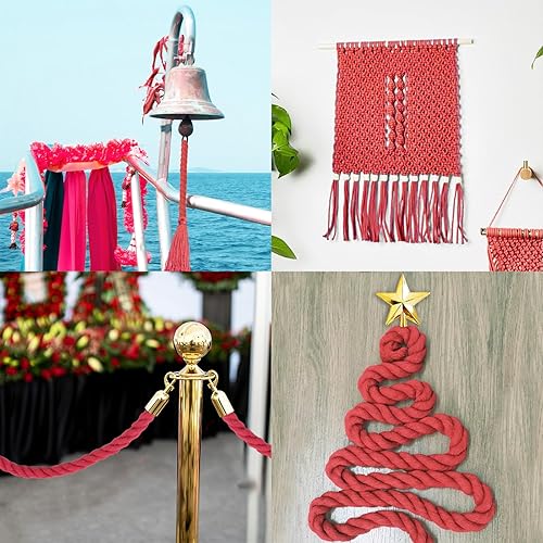 Miniatura 7 de Cuerda de algodón roja trenzada de 3/8 pulgadas, cuerda para manualidades para proyectos de bricolaje, decoración y más (100 pies)