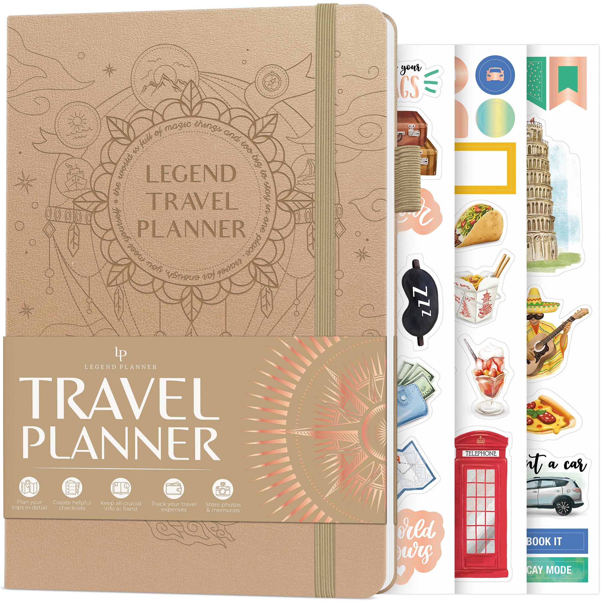 Legend Travel Planner – Vacation Itinerary Organizer & Travel Journal for Women & Men – Hardcover (Sandstone), A5 (5.8" x 8.3")