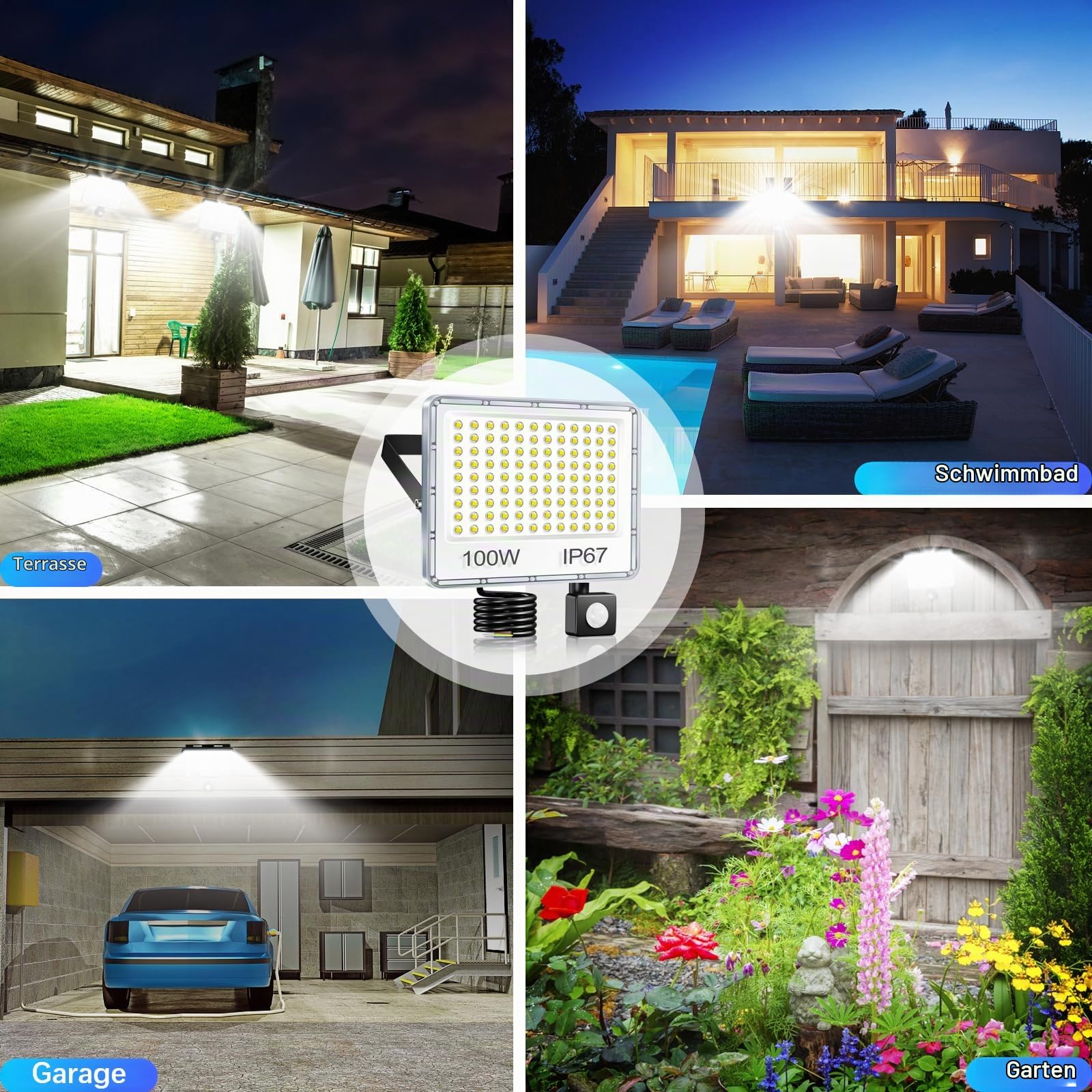 LED Strahler mit Bewegungsmelder Außen 100W 10000LM Außenlampe 2 PC | LED Scheinwerfer mit Bewegungsmelder IP67 Wasserdichte, Außenleuchte mit Bewegungsmelder 6500K für Lager Garten Garage Keller
