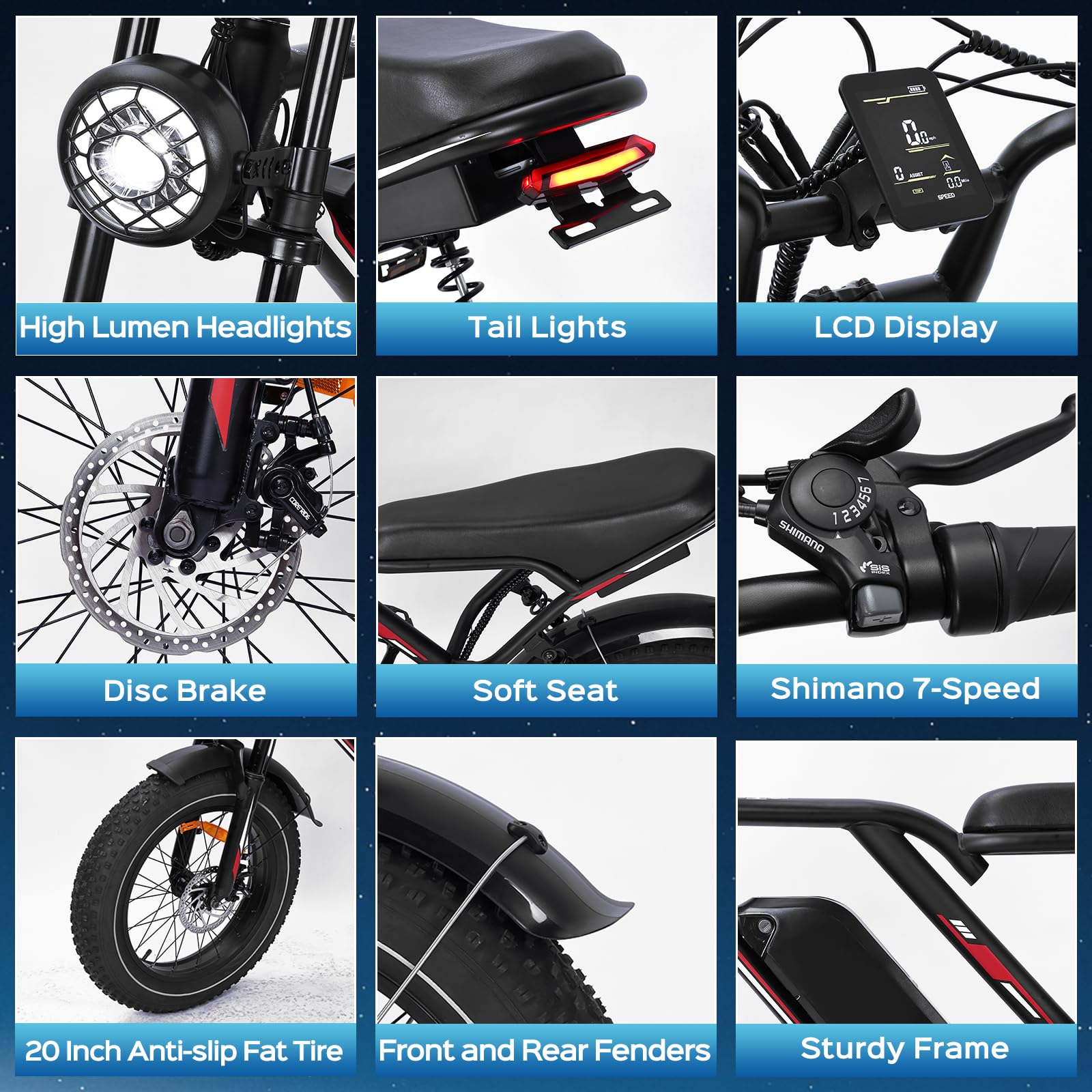 VéLo éLectrique Puissant, Suspension De Pneu De 20 Pouces, 48V/15/17.5/25AH, Moteur Unique, VéLo éLectrique Adapté Aux Trajets Quotidiens Et Hors Route pour Adultes, Charge Maximale De 150 Kg