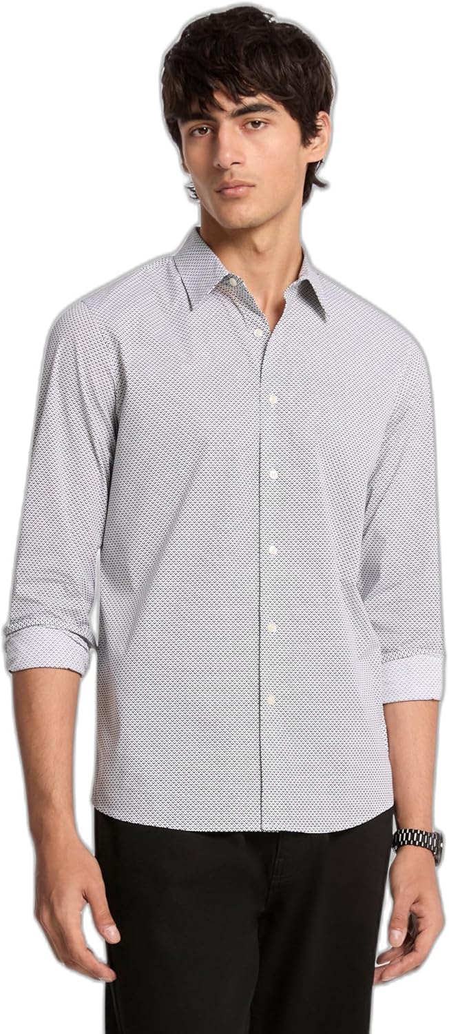 Michael Kors Mens Long Sleeve Micro Print Classic Fit Shirt