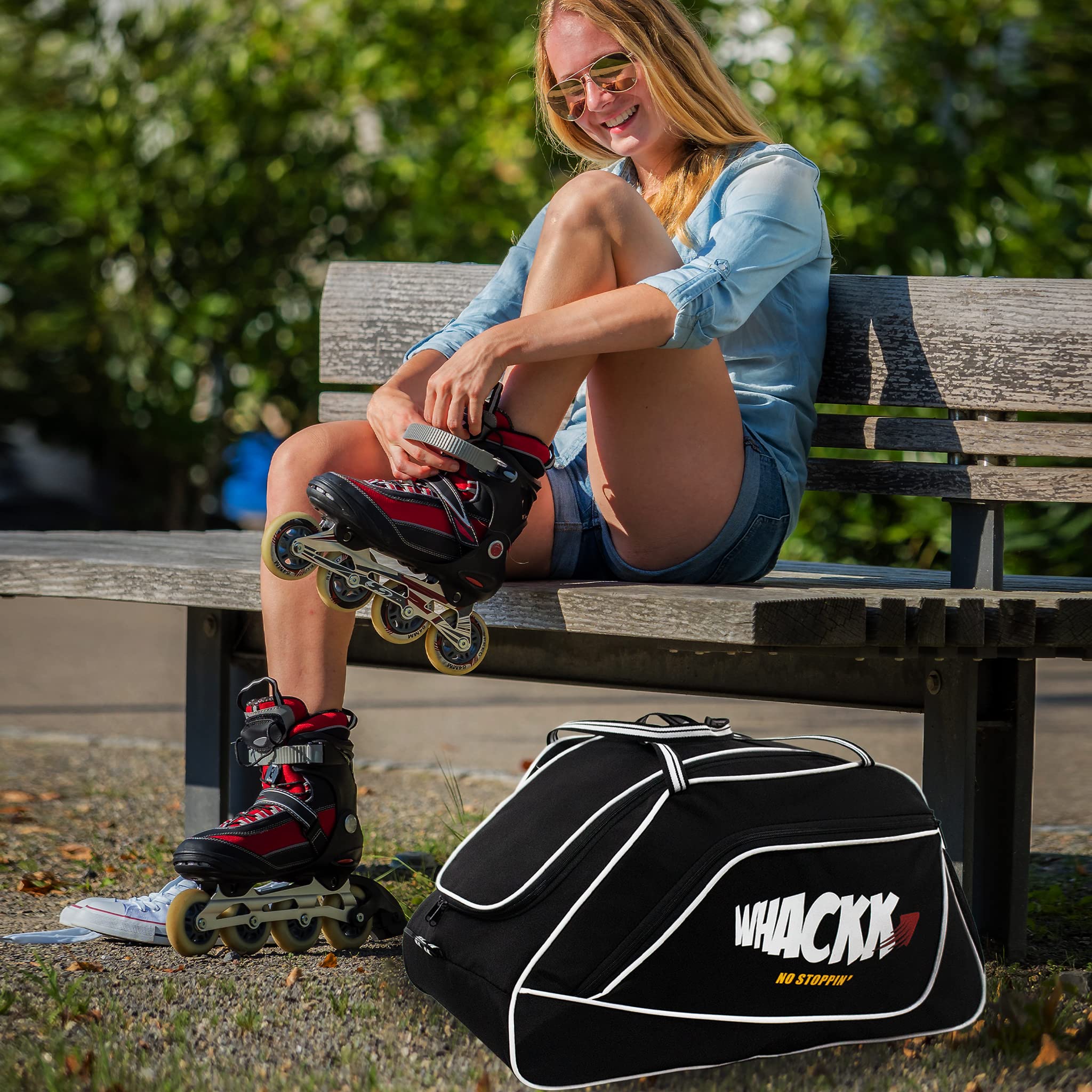 WHACKK Flip Skating Bag Black Large | Roller & Quad Skate Carry Bag with Adjustable Shoulder Strap | Padded Skate Bag for Kids, Teens & Adults 2