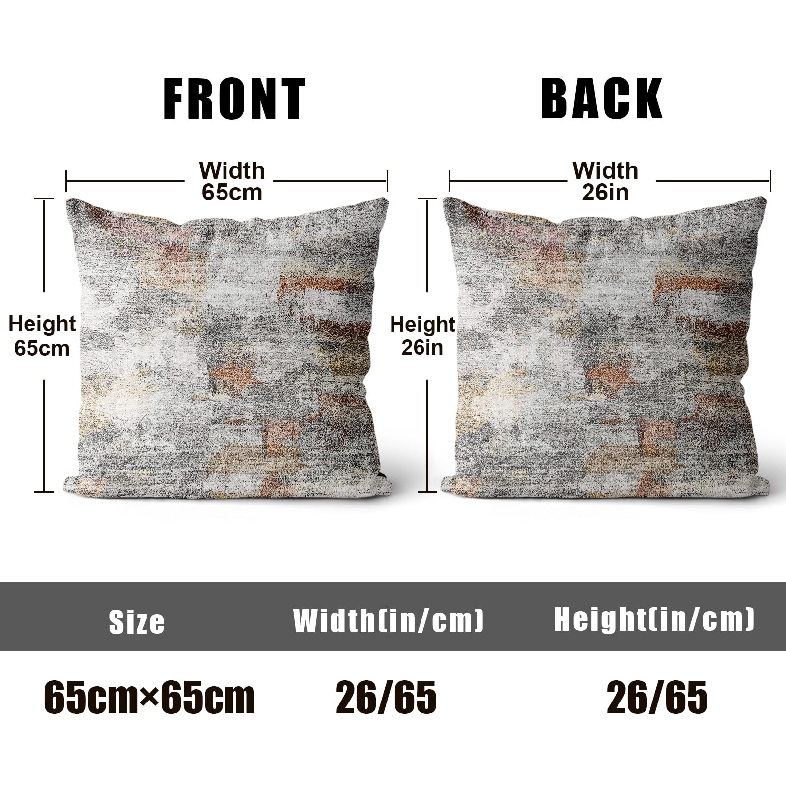 XPHZZL Pack of 2 Gray/Rust Cushion Covers 65cm x 65cm Decorative Square Throw Pillow Covers Home Abstract Style Decor Pillow Cases for Sofa Bedroom Dining Room and Farmhouse 26x26 Inch - Image 2