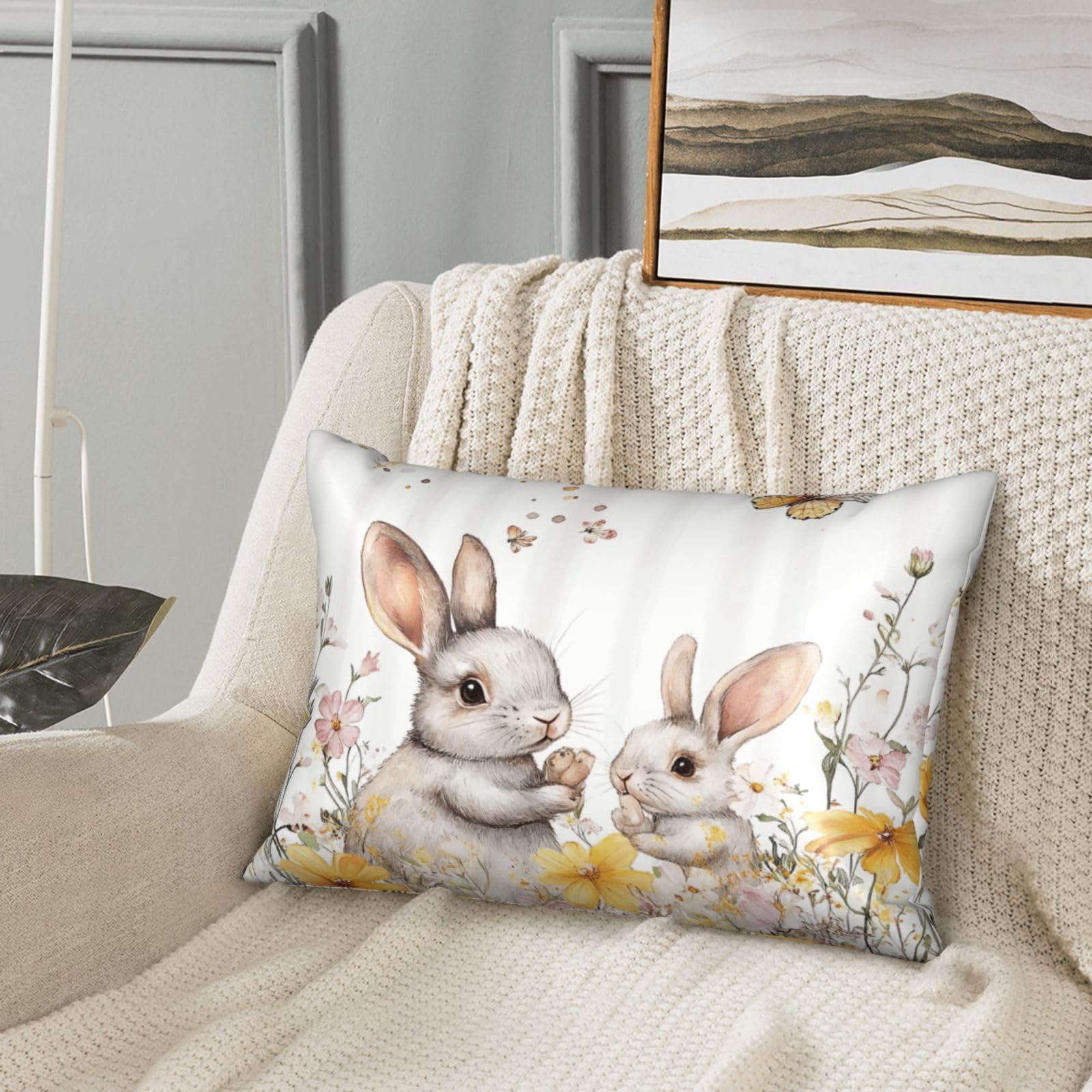 Easter Spring Satin Pillowcase Bunny Rabbits Butterfly Silk Pillow Cases for Hair and Skin Slipping Body Pillow Cover with Zipper Queen Size 20x30 Pillowcase Decorative for Kids Bedroom