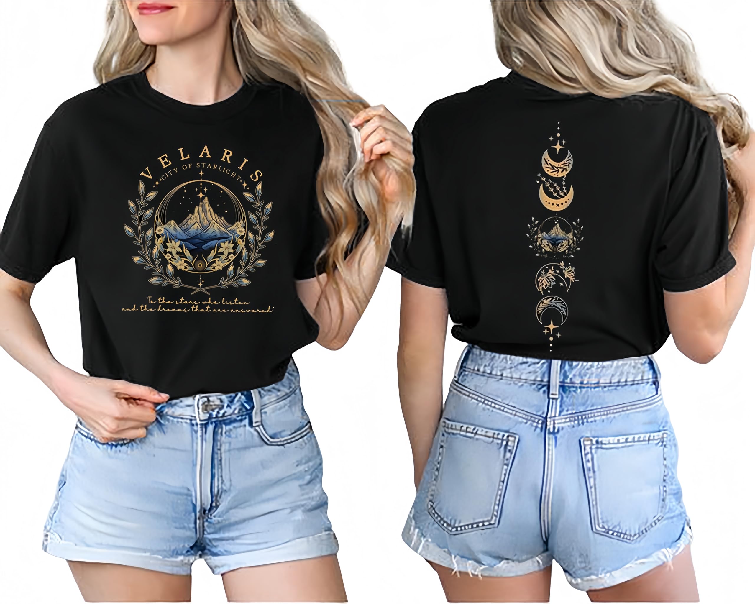 HuovudVintage Book Shirts for Women Acotar Night Court T-Shirt Velaris City of Starlight Tshirt Night Court Graphic Tee Tops