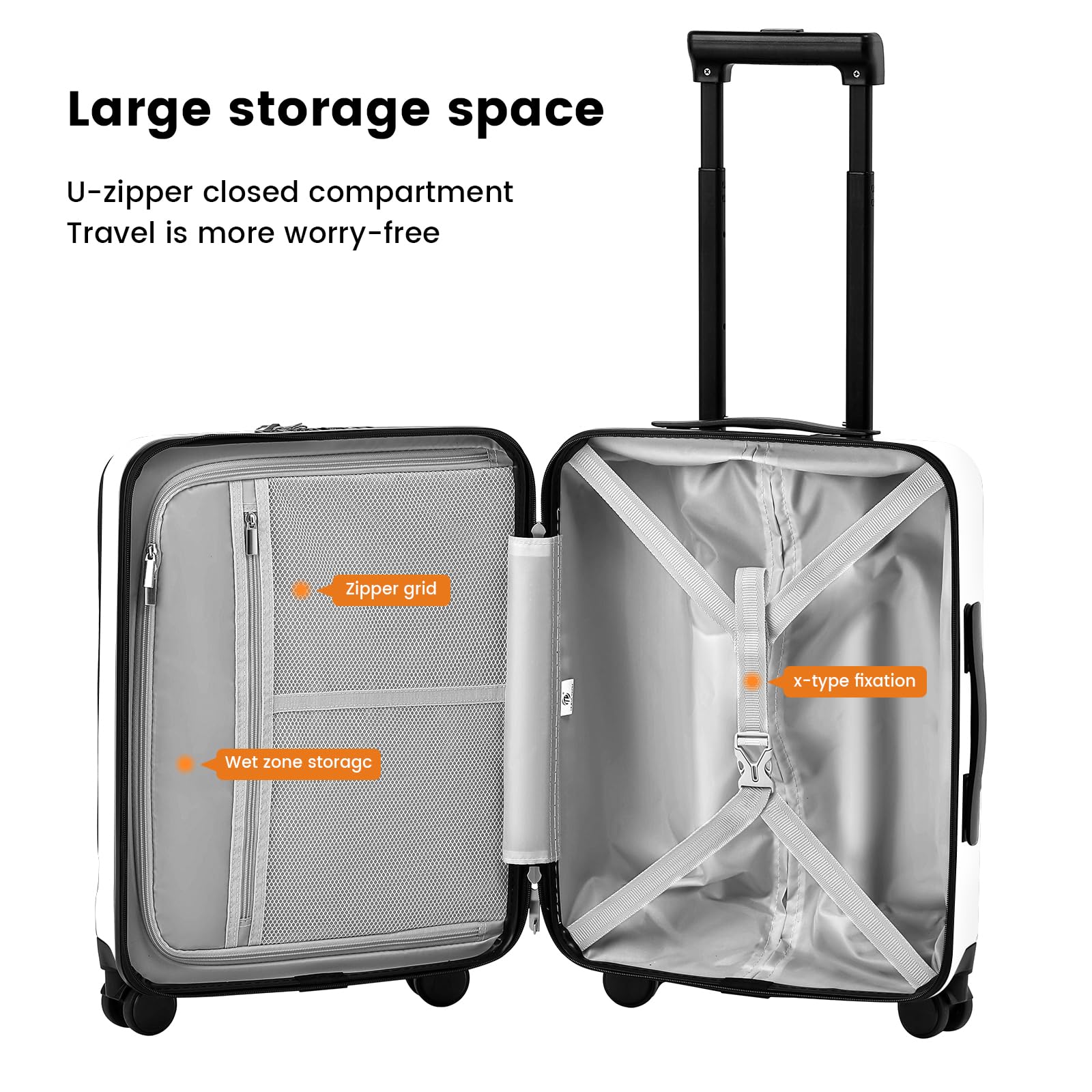 Valigia da 20 pollici con Tasca Frontale per laptop, Trolley Leggera con serratura TSA, valigia bagaglio a mano con Ruote girevoli a 360°, Ricarica USB,Porta bicchieri